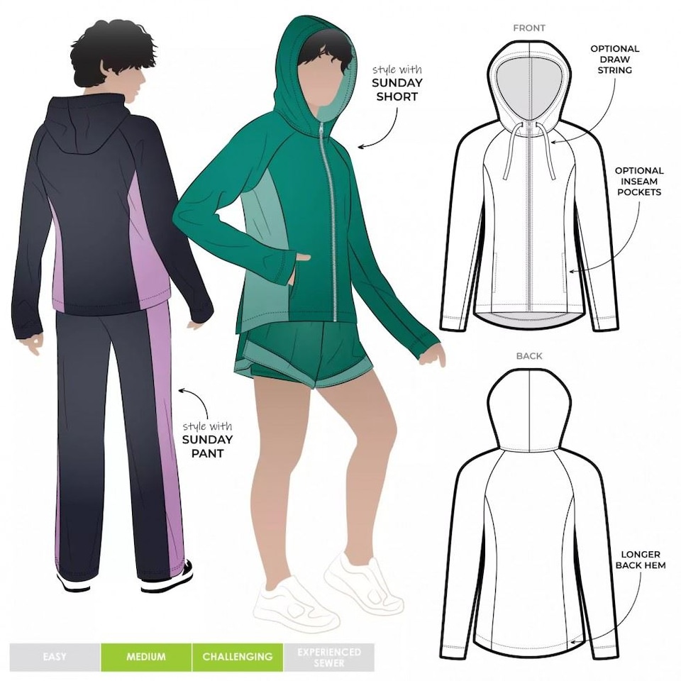 Style Arc Sunday Zip Jacket Paper Sewing Pattern – Women’s Jackets, Hoodies & Sportswear, UK Sizes 18–30, Intermediate