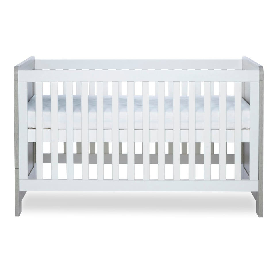 image 1 of Pembrey Cot Bed & Premium Sprung Mattress - Convertible Baby Bed, Adjustable Mattress Base, Suitable from Birth to 4 Years (Ash Grey & White)