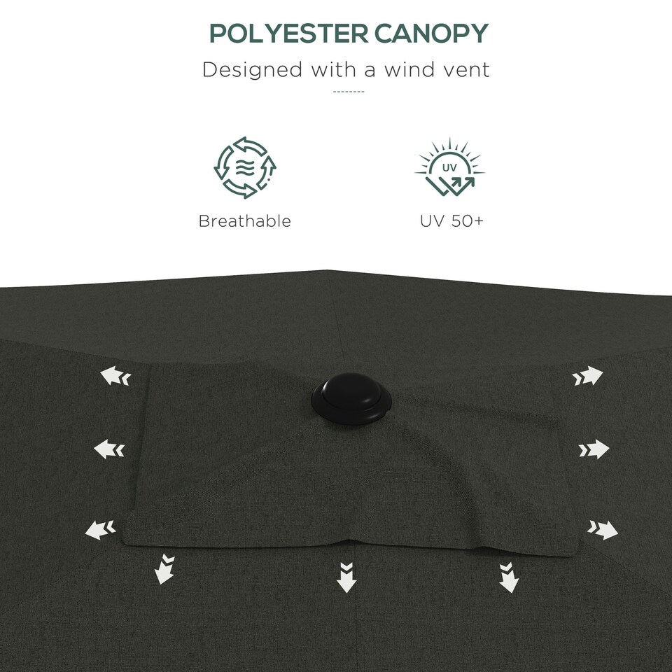 image 1 of Outsunny 2 x 3(m) Garden Parasol Rectangular Market Umbrella w/ Crank Dark Grey