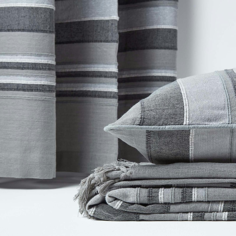 image 1 of Homescapes Cotton Morocco Striped Grey Throw - 255 x 360 cm | Grey