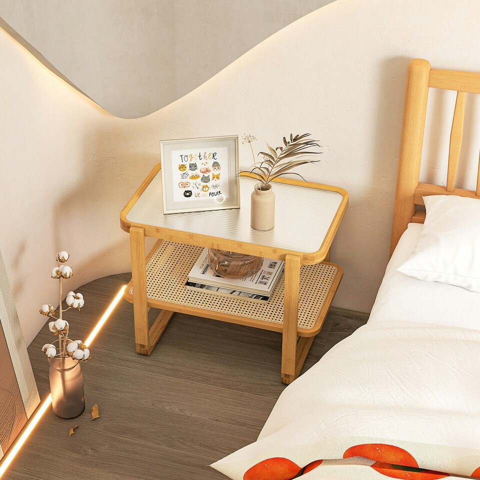 image 1 of COSTWAY Side Table Tempered Glass Top Sofa End Table Yellow