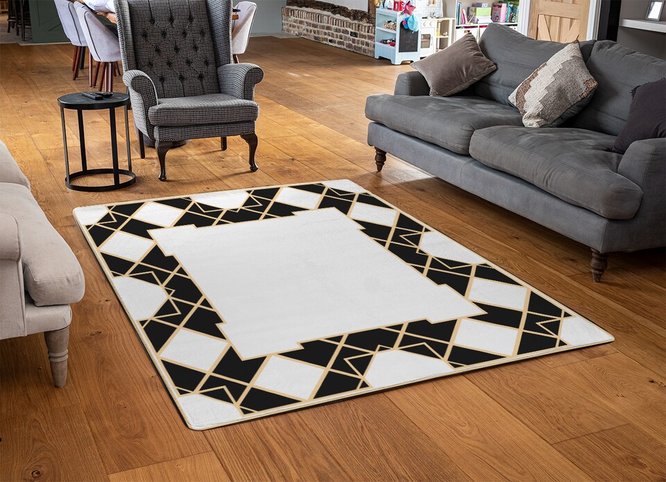 image 1 of Art Deco Diamond Border Designer Rug | Multi