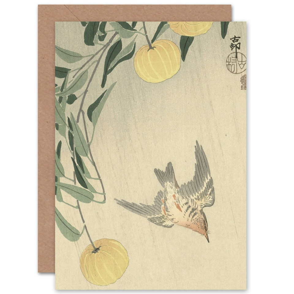 image 1 of Ohara Koson Cuckoo In The Rain Bird Japanese Painting Greeting Card