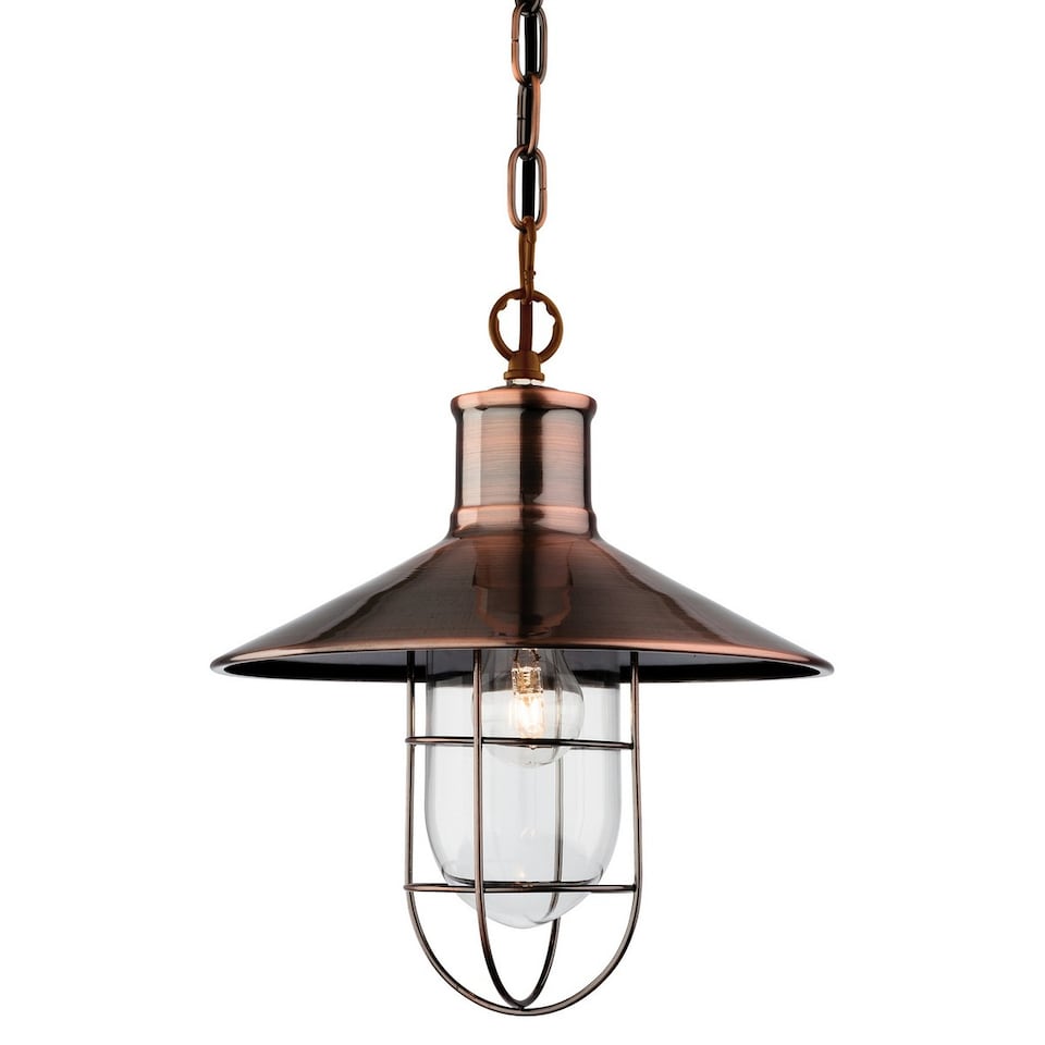Crescent 1 Light Wire Ceiling Pendant Antique Copper, E27
