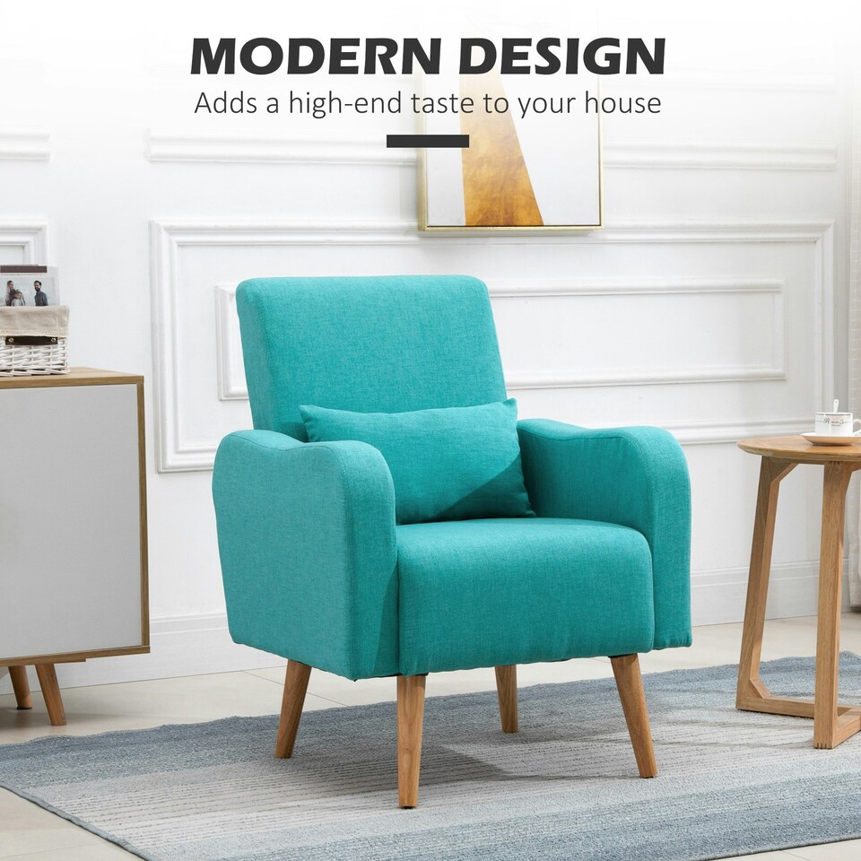 image 1 of HOMCOM Upholstered Leisure Lounge Sofa, Accent Chair with Pillow, Teal