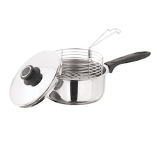 20cm Deep Fat Fryer Set 3pc Induction Chip Pan Stainless Steel Pot Lid
