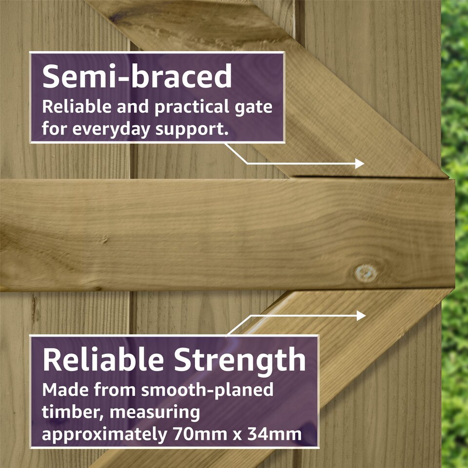image 1 of Flat Top Wooden Garden Gate 6ft x 3ft Tongue & Groove Semi-Braced Treated Door