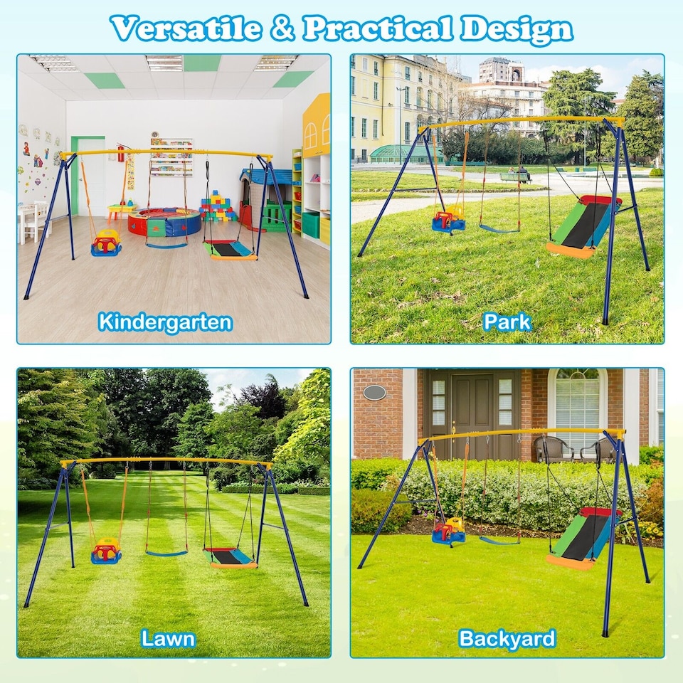 image 1 of COSTWAY 300 kg Heavy Duty Swing Set Backyard Kids Swing Set Indoor & Outdoor Playset