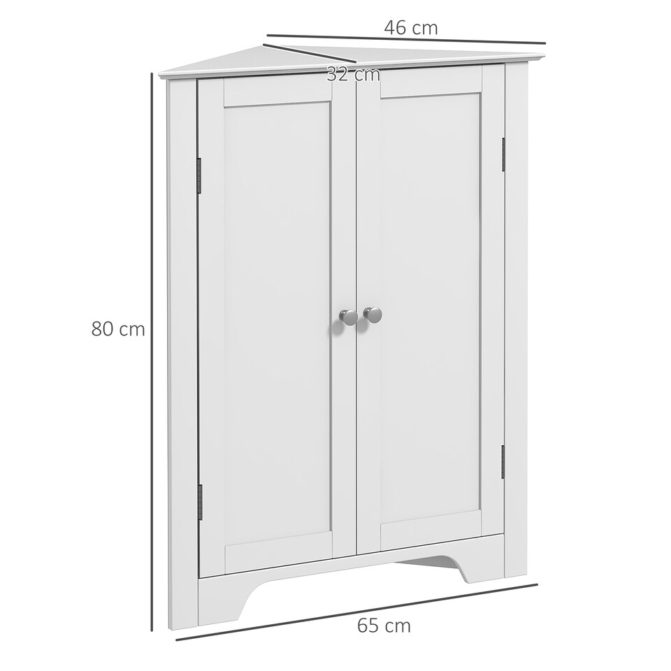 image 1 of kleankin Triangle Bathroom Cabinet, Corner Bathroom Storage Unit with Adjustable Shelf and Recessed Door, Free Standing, White