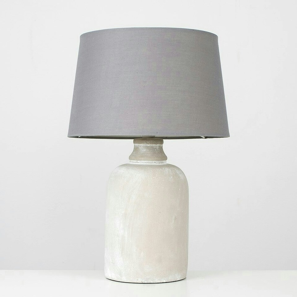 image 1 of ValueLights Taite Cement Effect Grey Table Lamp and B22 Globe LED 4W Warm White 2700K Bulb