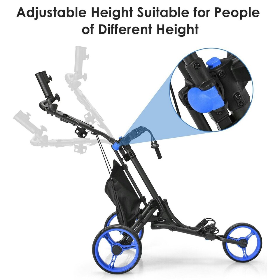 image 1 of COSTWAY 3 Wheel Golf Push Cart Folding Golf Holder Blue