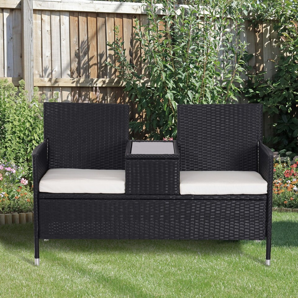 image 1 of Outsunny Rattan Chair Garden Furniture Patio Companion Love Seat Table 