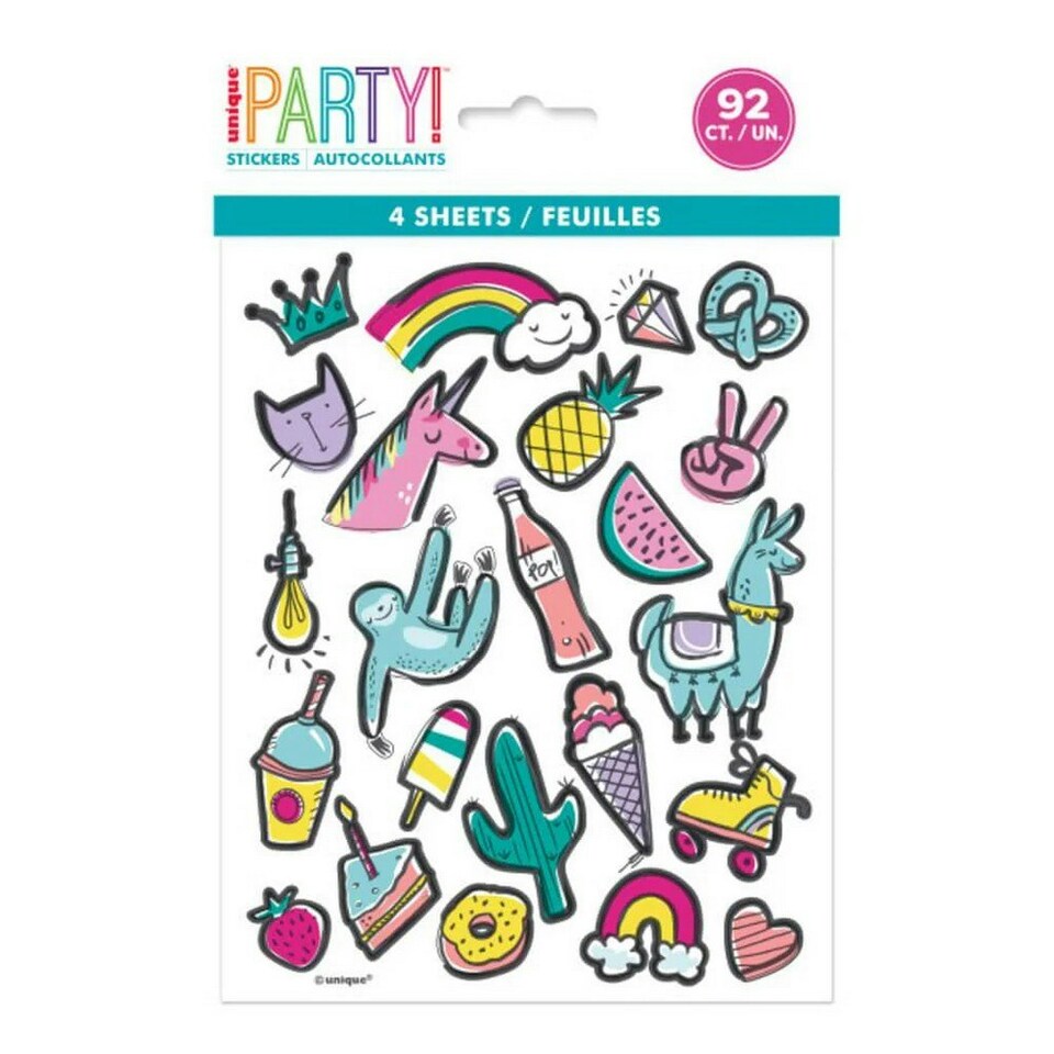 Unique Party Favourite Things Birthday Sticker Sheet - Multicoloured - One Size