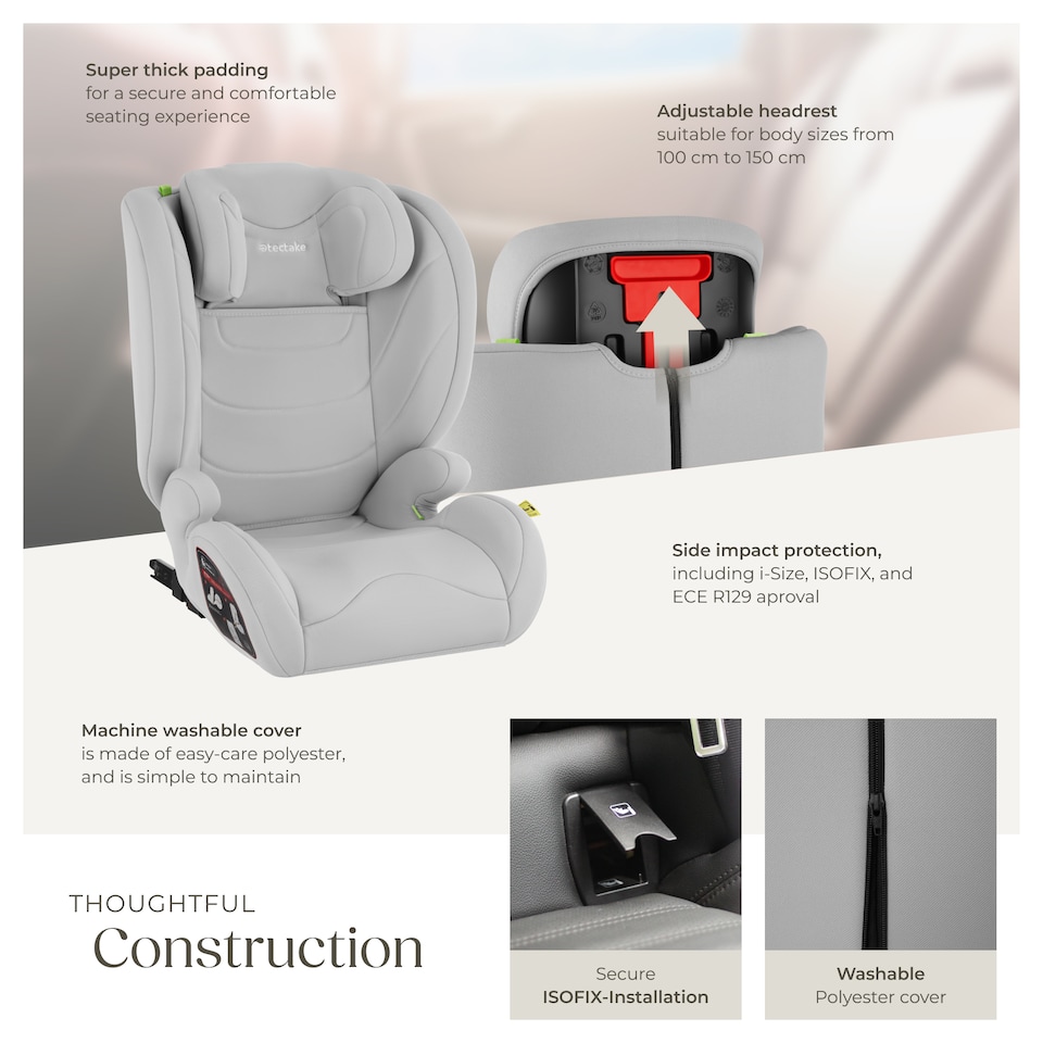 image 1 of Car Seat Levi - ECE R129-03, i-Size and ISOFIX approved, washable cover | Grey | light grey | 45 x 48 x 81 cm | 1
