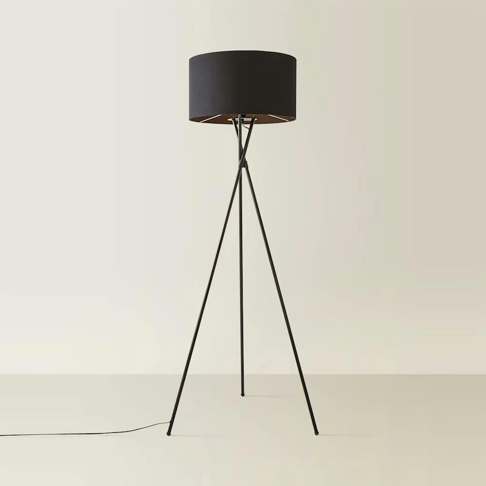 image 1 of ValueLights Camden Black Tripod Floor Lamp Black Shade & Bulb Black