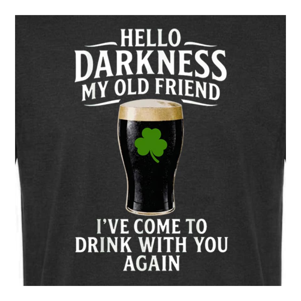image 1 of St Patricks Black Tshirt with Hello Darkness in White & Irish Trilby | Multi | XL