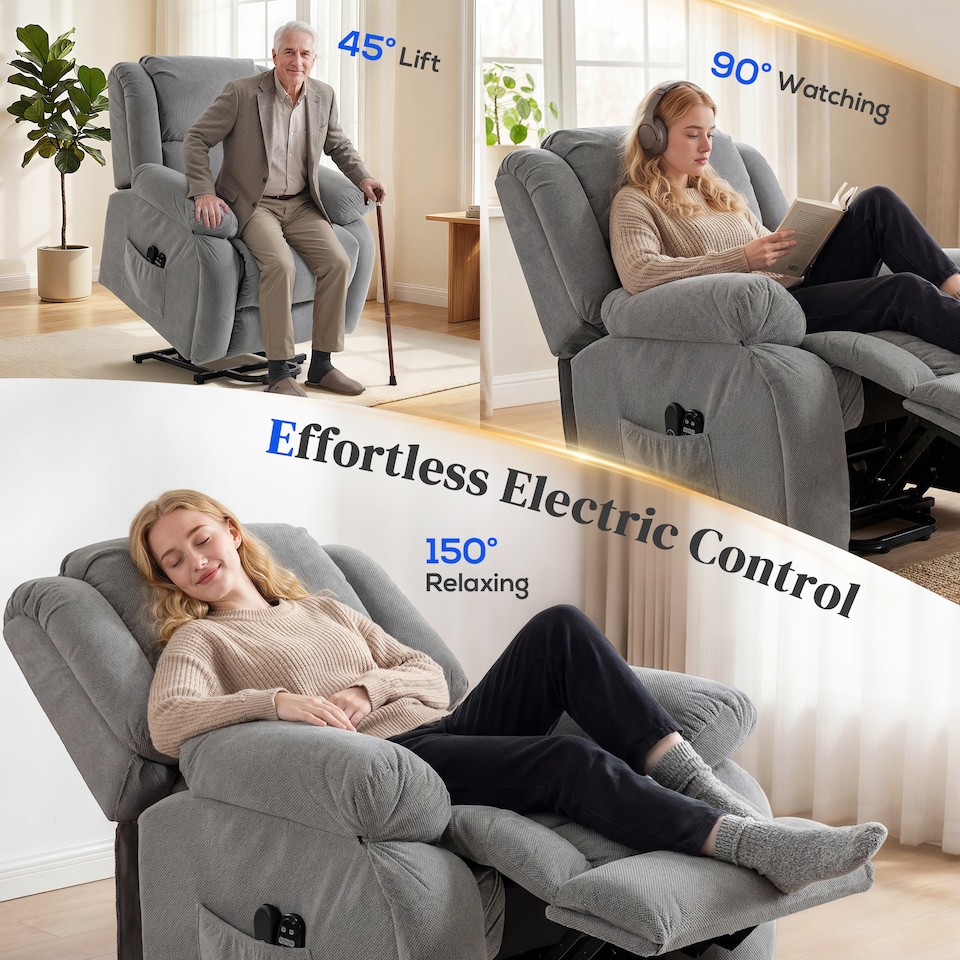 image 1 of HOMCOM Power Lift Recliner Chair, Reclining Chair with Massage, Light Grey | Grey | Light Grey | One Size
