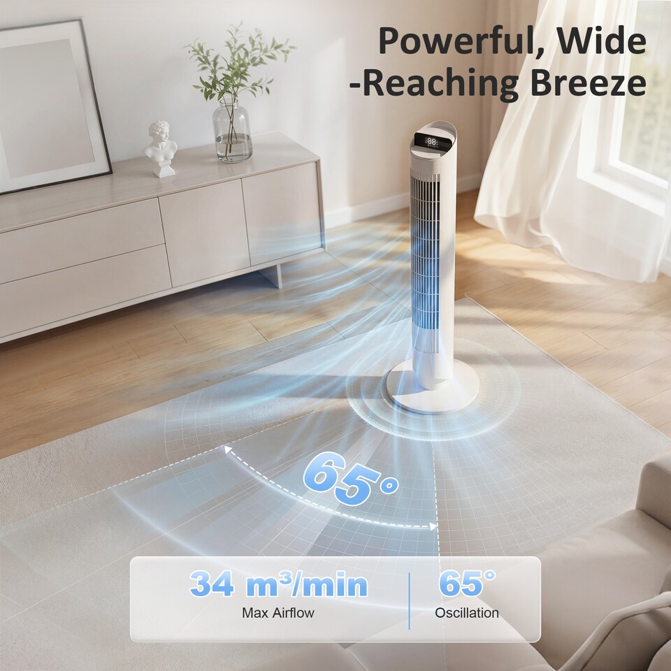 image 1 of HOMCOM Tower Fan WiFi App Control 101.8 cm | White | White | 31.5 x 31.5 x 101.8 cm