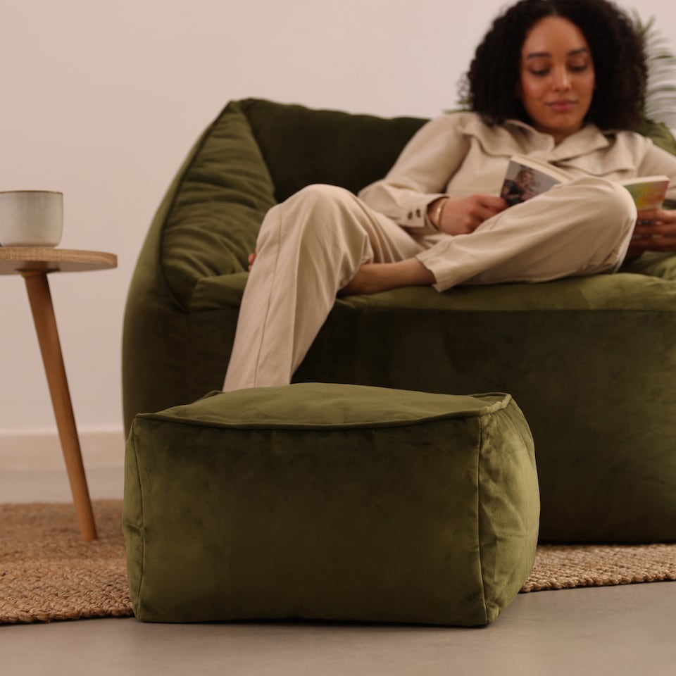 image 1 of Amara Velvet Bean Bag Pouffe Olive Green | Green | Olive Green | 1