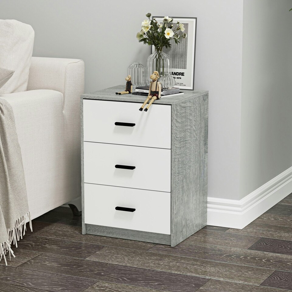 image 1 of Ash Grey 3-Drawer Bedside Table Brown | Accent Colour: Oak