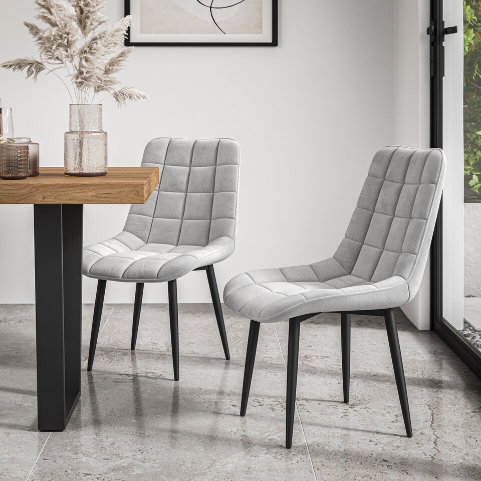 image 1 of Set of 6 Nova Modern Velvet Dining Chair Padded Seat Metal Legs (Grey) | Grey | Grey | One Size