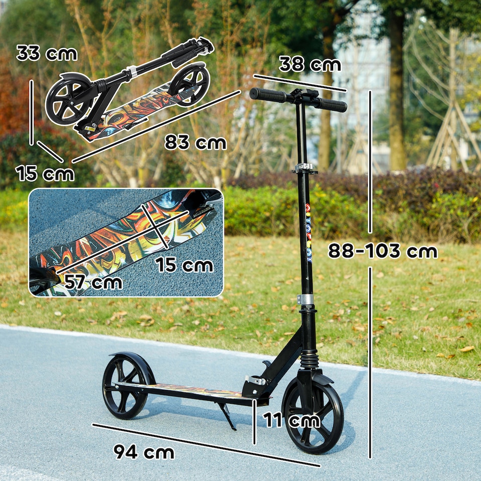 image 1 of AIYAPLAY Kids Scooter, Foldable Kick Scooter w/ Adjustable Handlebar, Black