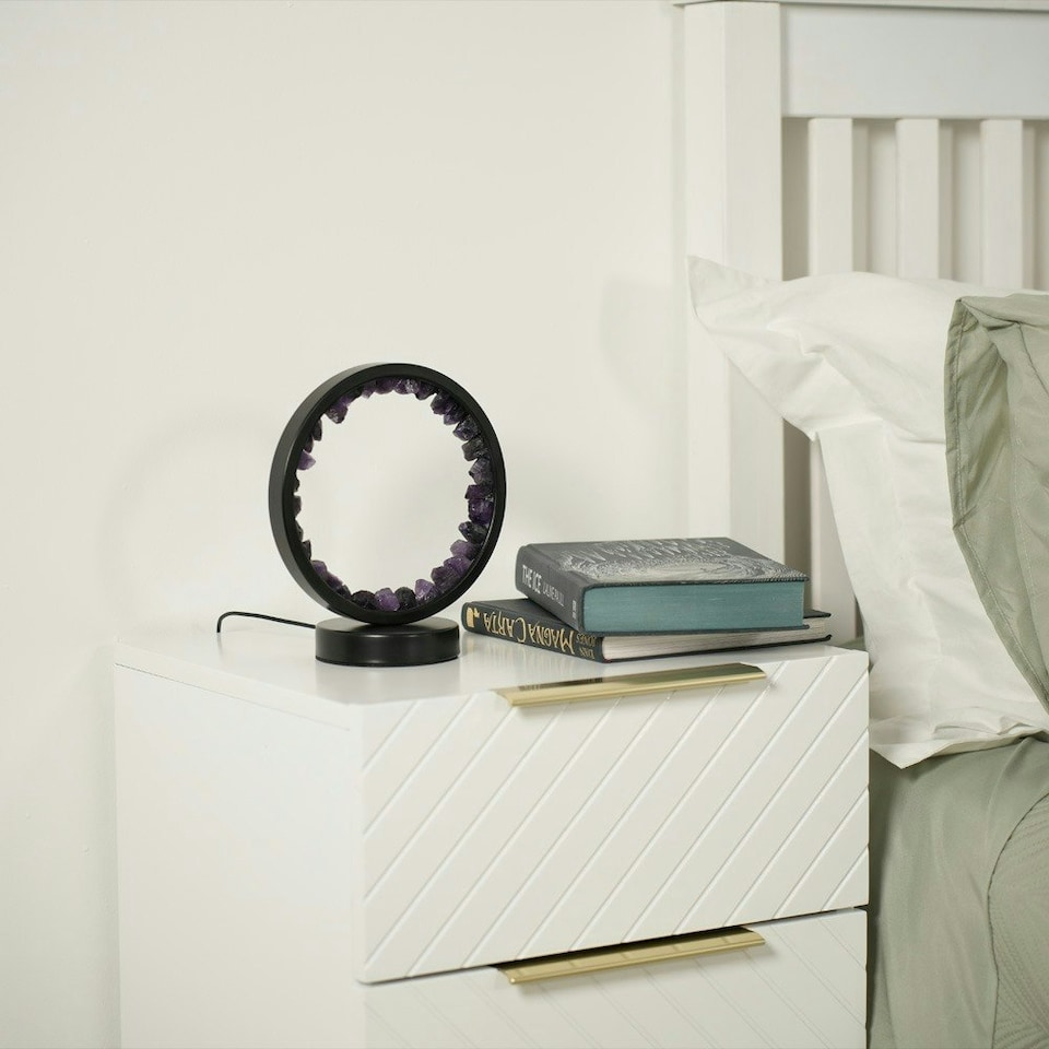 image 1 of ValueLights Crystal Gifting Matte Black Table Lamp and Integrated LED 2W Warm White 3000K Bulb