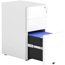Vinsetto 3-Drawer Mobile Filing Cabinet, Lockable Metal File Cabinet with 5 Wheels for A4 Legal Letter Sized Documents, Hanging File Folders, Under Desk, Pre-Assembled Body, 30 x 45 x 59 cm, White | White | White