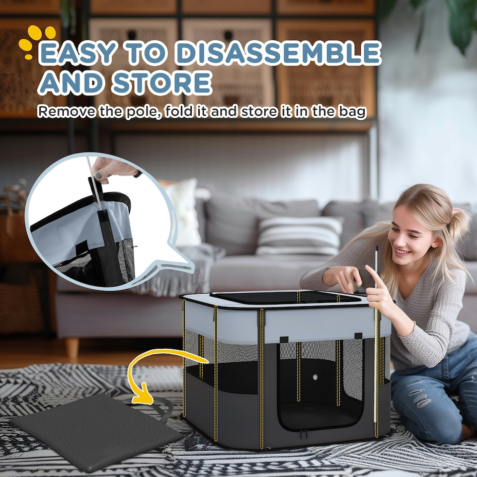 image 1 of PawHut Portable Dog Pen for Puppies, Rabbits, Kittens, Guinea Pigs - Grey