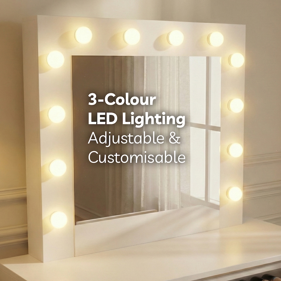 image 1 of Levede Dressing Table Vanity Set Stool Makeup LEDs Mirror Jewellery Organizer | White
