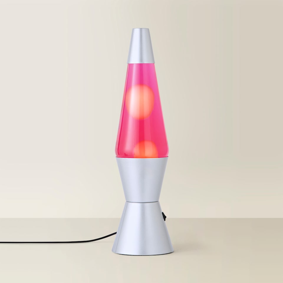 image 1 of ValueLights Razzo Lava lamp Clear Silver Illuminated Decoration and Integrated LED 1W Pink Bulb