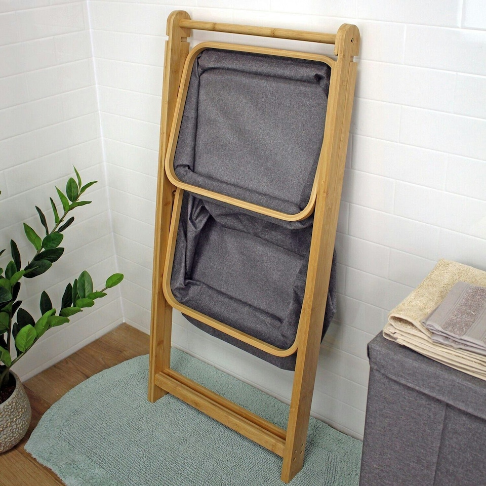 image 1 of Showerdrape Cotswold Grey 2 Tier Bathroom Storage Basket Ladder 990 x 440mm