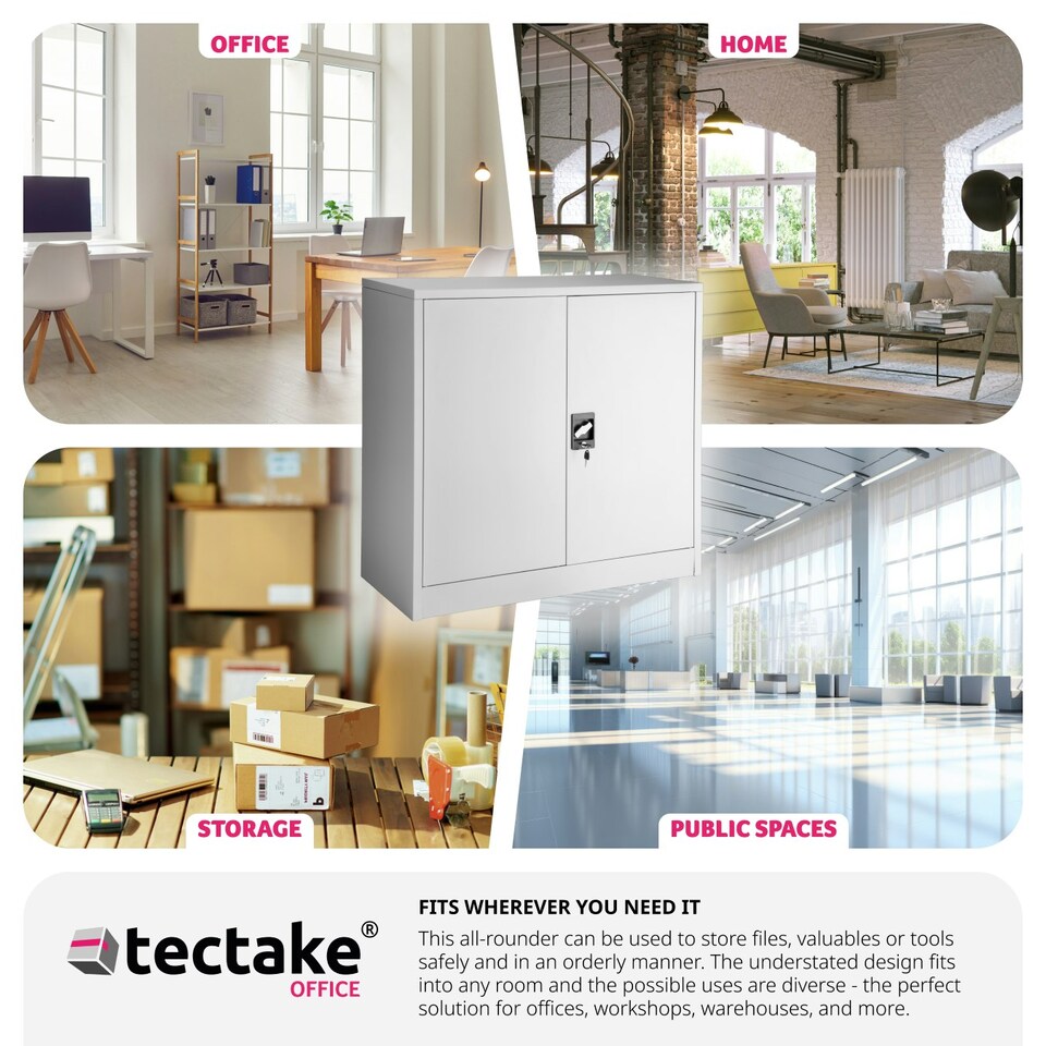 image 1 of Filing Cabinet - 3 shelves, height-adjustable, lockable, 90 x 40 x 90 cm Grey