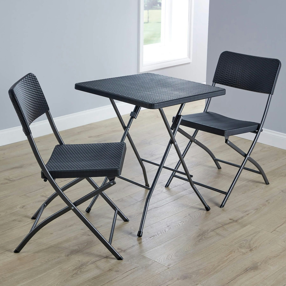 image 1 of Black Trestle Table and Chairs Set Folding Furniture for Indoor & Outdoor Events