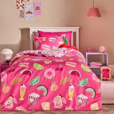 OHS Kids Sweetie Pies Reversible Bedding Set Duvet Cover with Pillowcase | Pink | Magenta | Double