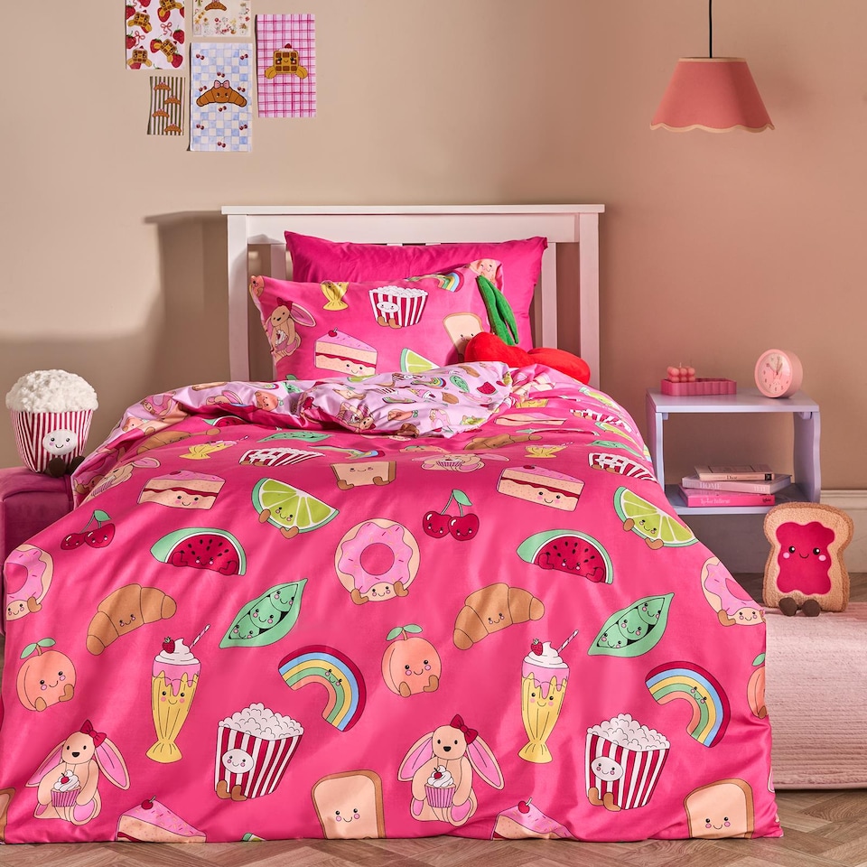 image 1 of OHS Kids Sweetie Pies Reversible Bedding Set Duvet Cover with Pillowcase | Pink | Magenta | Double