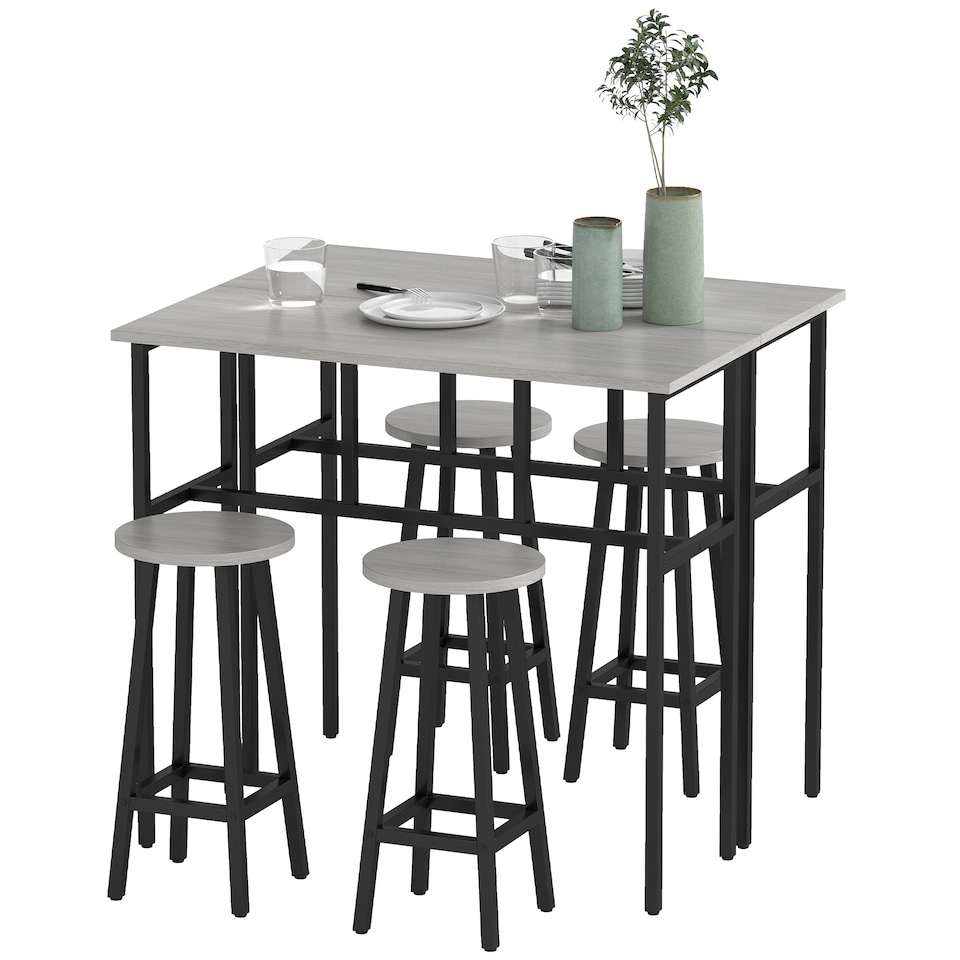 image 1 of HOMCOM 6-Piece Bar Table Set, Counter Height Kitchen Dining Set with 2 High Tables & 4 Stools, Space Saving Compact Bar Furniture for Small Kitchens and Flats, Multiple Arrangements, Grey