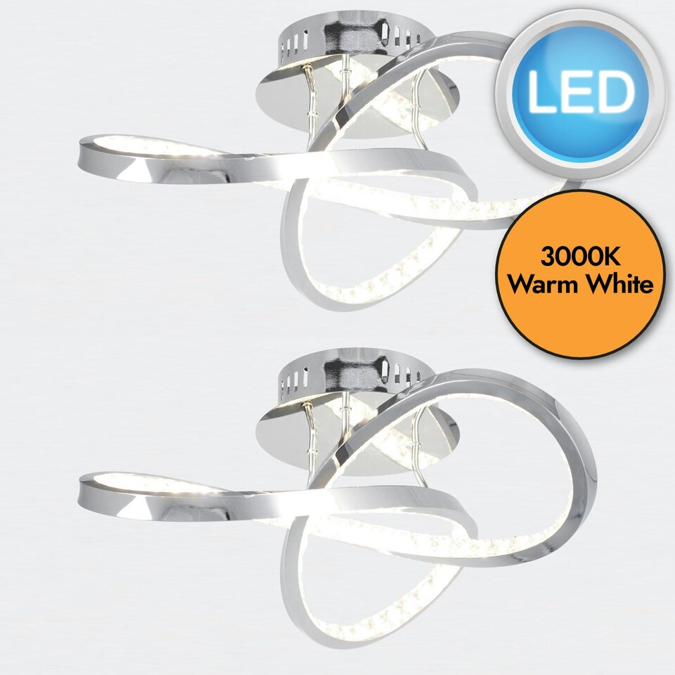 image 1 of First Choice Lighting Set of 2 Jewelled Chrome LED Loop Ceiling Lights Chrome | Clear
