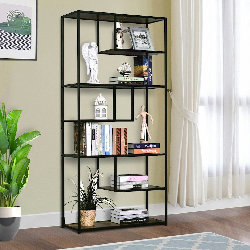 image 1 of HOMCOM Wood Bookshelf Industrial Style 6 Tier Living Room Display Rack Organiser