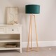 image 2 of ValueLights Lottie Natural Wood Tripod Floor Lamp Forest Green Velvet Shade | Green