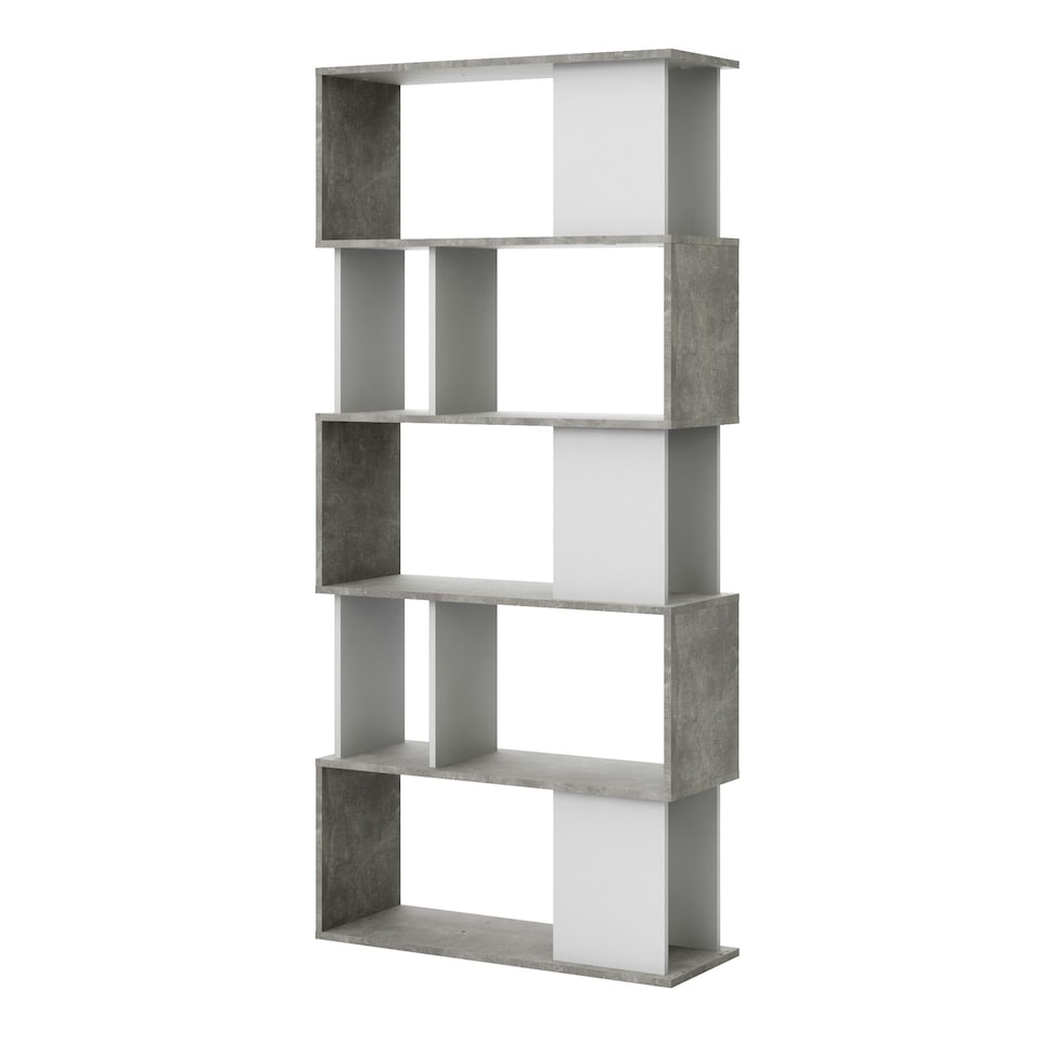 image 1 of Maze Open Bookcase 4 Shelves in Concrete and White
