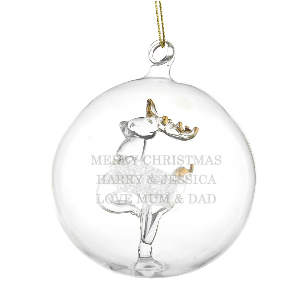 image 1 of Personalised Glass Reindeer Bauble