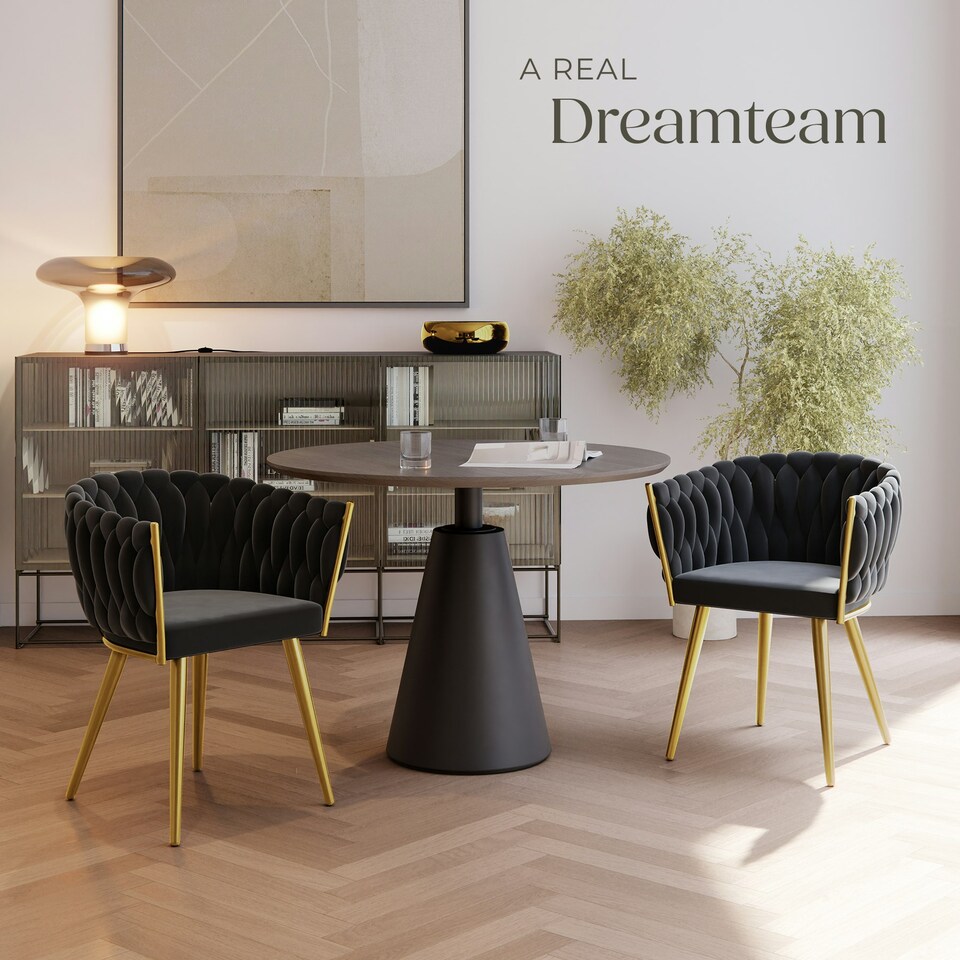 image 1 of Dining Chair Astano - padded, velvet, knot design, continuous backrest - Set of 2 Black | Black/Gold