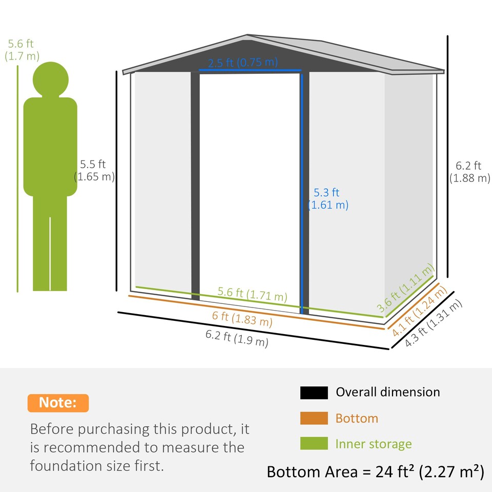 image 1 of Outsunny 6.2 x 4.3ft Garden Metal Shed with Vent for Garden, Patio, Oak 