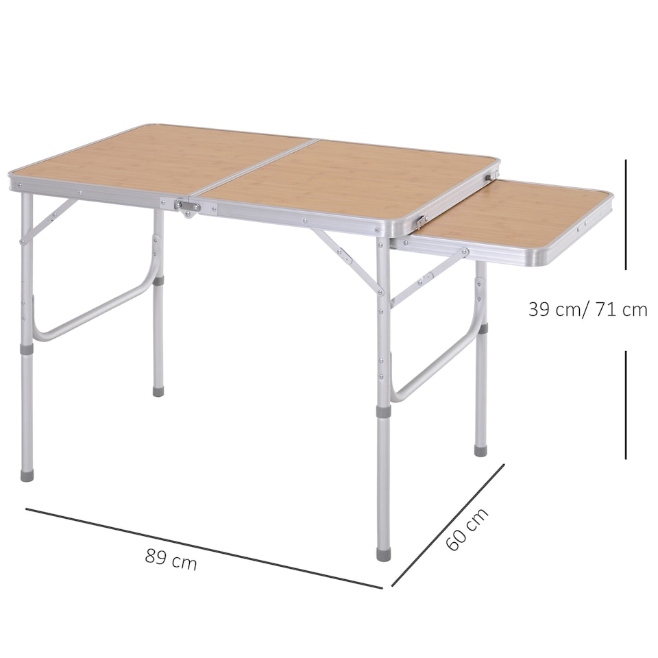 image 1 of Outsunny 3ft Aluminium Picnic Table w/Side Desktop Outdoor BBQ Party Portable | Brown