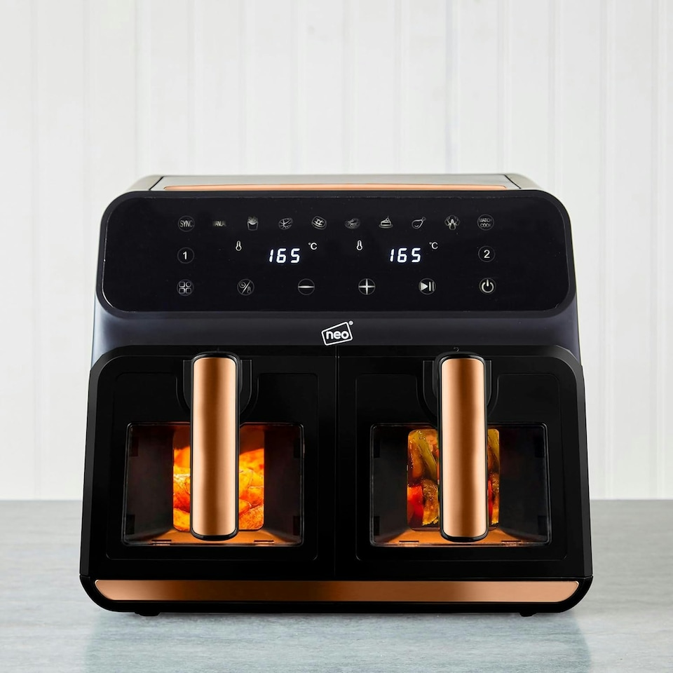 image 1 of Neo Black & Copper Electric 8.5L Digital Air Fryer with Dual Drawer and Glass Viewing Window