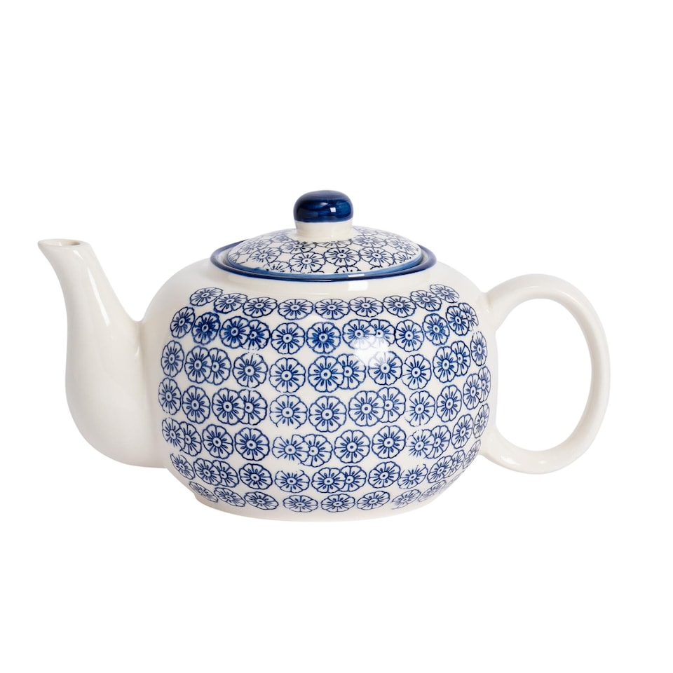 image 1 of Nicola Spring Hand-Printed Teapot - 820ml - Navy