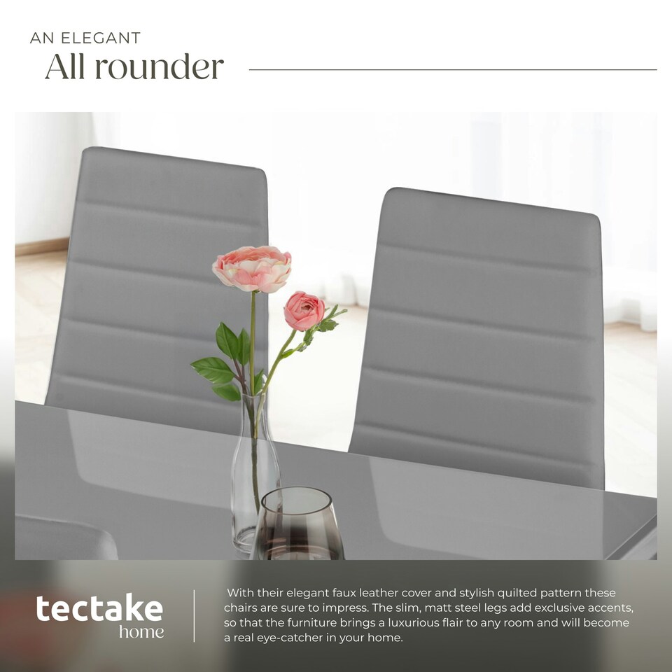 image 1 of Dining Chairs - high backrest, padded, synthetic leather - Set of 4 Grey