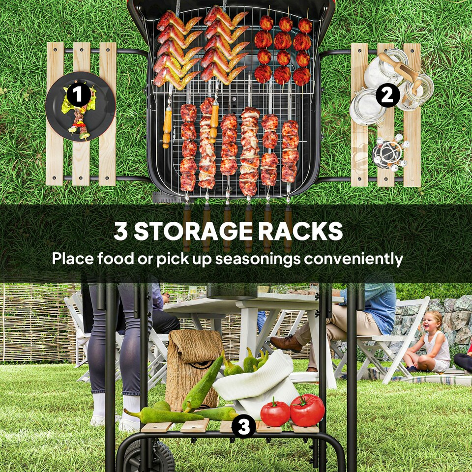 image 1 of Outsunny Charcoal Barbecue Grill Portable BBQ with Lockable Lid, Vent, Red