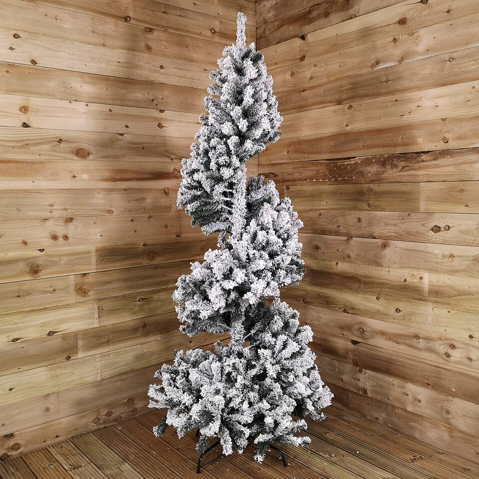 image 1 of 7ft (2.1m) Premier Spiral Snow Flocked Christmas Tree